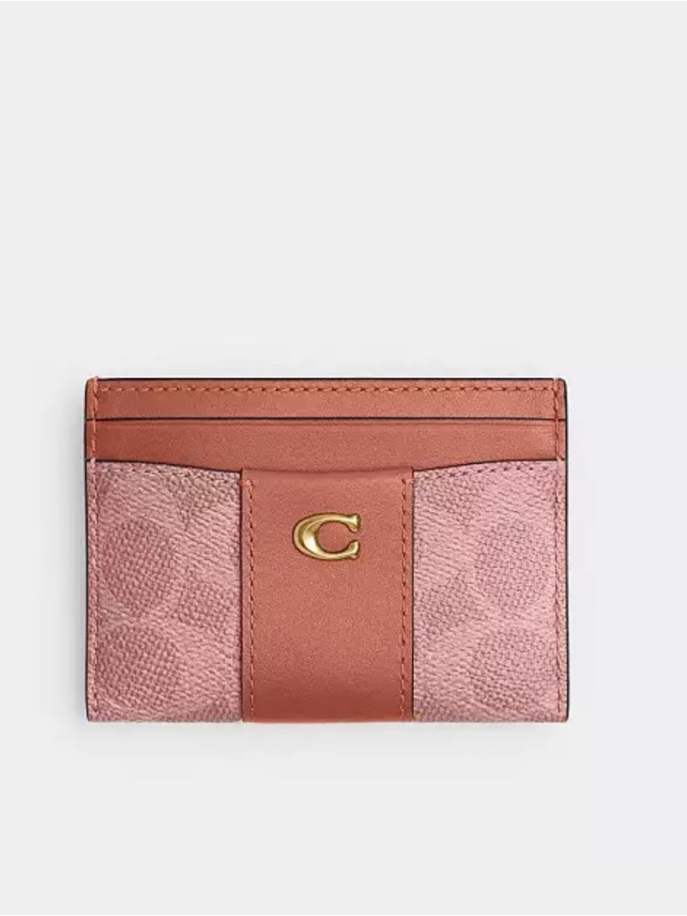 Coach Pink & Rust Leather Card Case with Gold C
